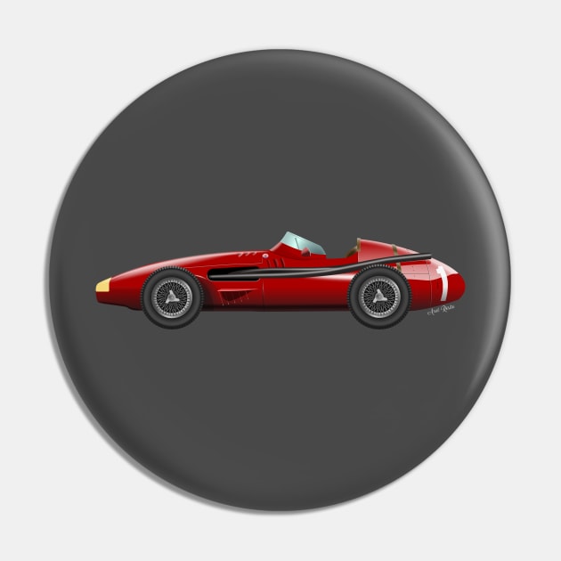 Maserati 250 F - Juan Manuel Fangio Illustration Pin by Burro Wheel