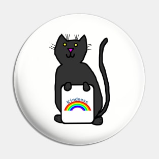 Cute Cat with Kindness Rainbow Sign Pin
