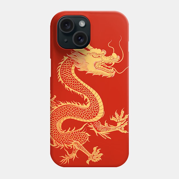 Chinese Golden Dragon on a Lucky Red Background: Chinese New Year, Year of the Dragon on a Dark Background Phone Case by Puff Sumo