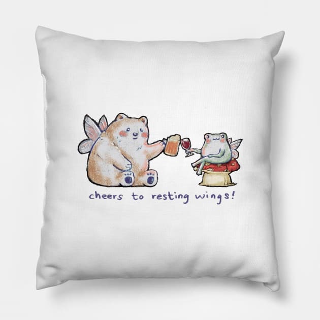 Cheers to resting wings Pillow by Katfish Draws