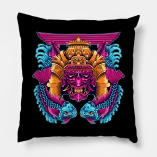 Hannya Mask Samurai with japanese fish Pillow