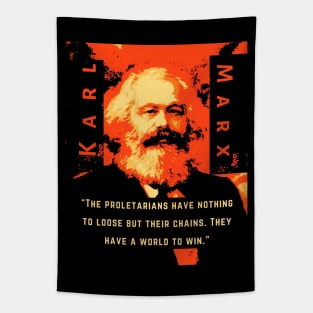 Karl Marx portrait and quote: The proletarians have nothing to lose but their chains. They have a world to win. Tapestry