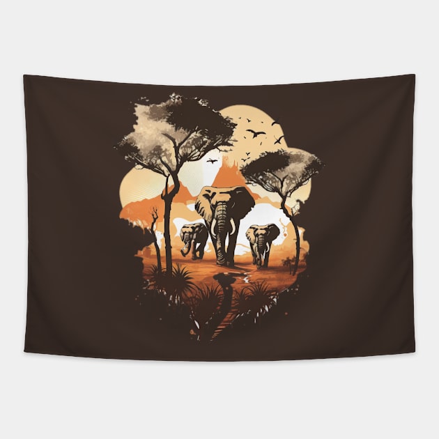 elephants family Tapestry by Black Dream Cat