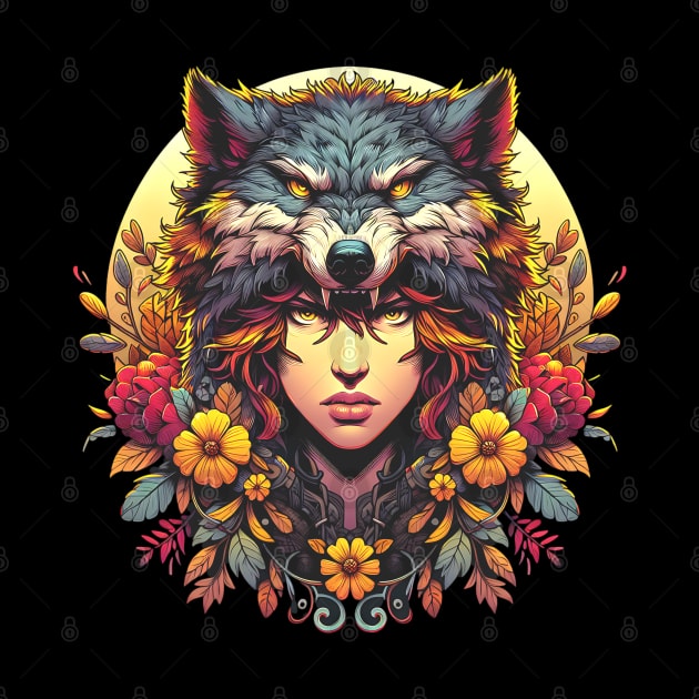 Wild Wolf Woman in Headdress by Shirts by Jamie