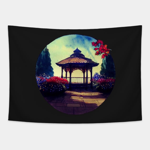 Gazebo at Town Square - Spring - Gilmore Tapestry by Fenay-Designs