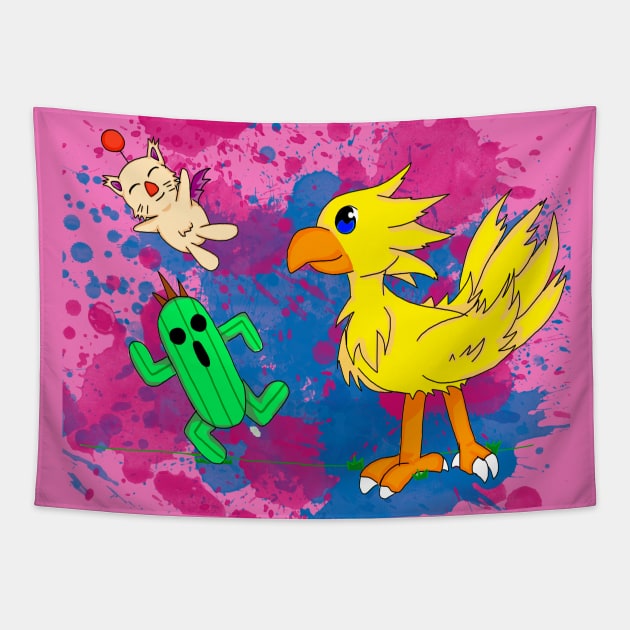 Final Pets (chocobo, moogle, cactuar) Tapestry by juttatis