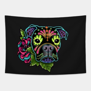 Boxer in Black - Day of the Dead Sugar Skull Dog Tapestry