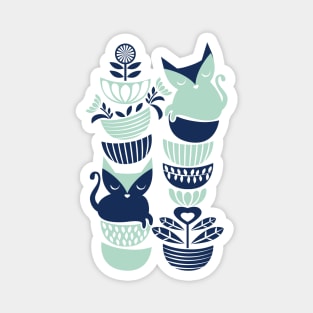 Swedish folk cats // navy blue and mint kittens Magnet