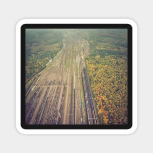 Autumn forest and railway depot aerial view Magnet