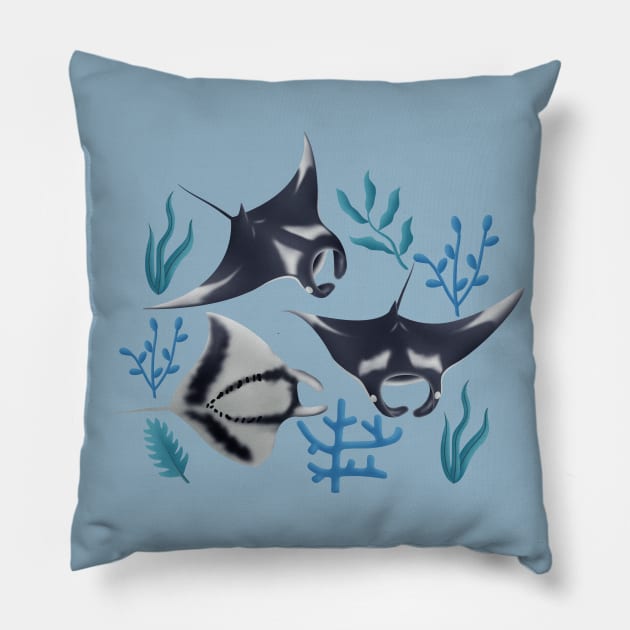 Manta rays Pillow by CleanRain3675