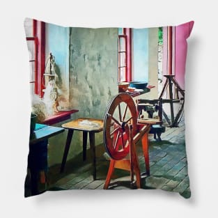 Spinning Wheel Near Window Pillow