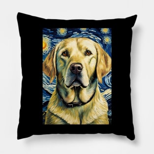 Labrador Retriever Dog Breed in a Van Gogh Starry Night Art Style Pillow