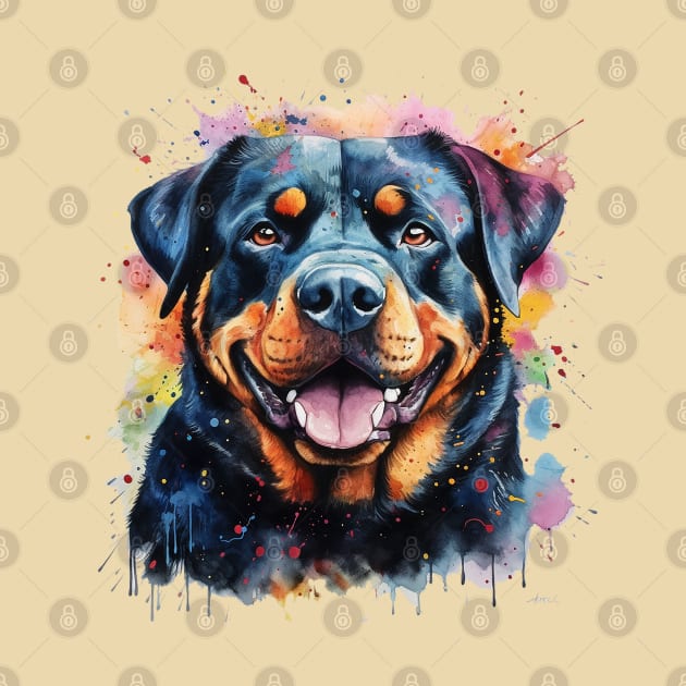 Rottie Rottweiler Bright Watercolor Painting by nonbeenarydesigns