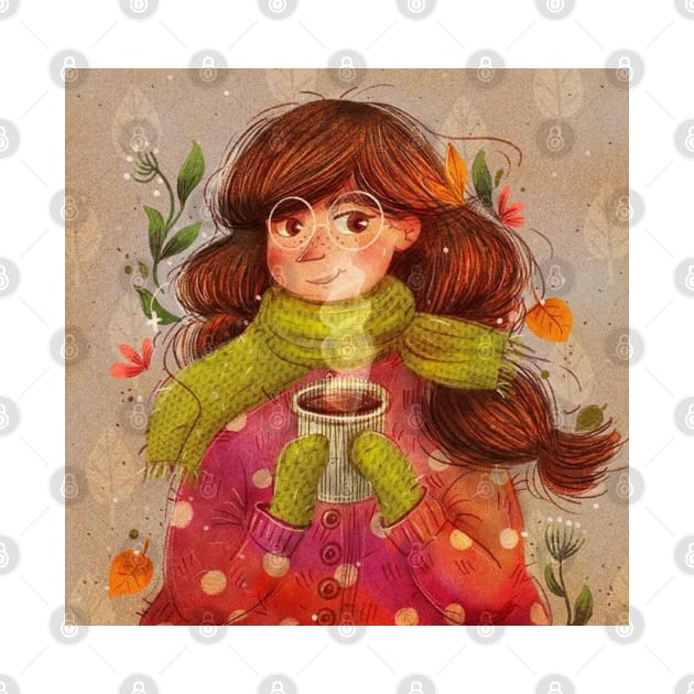 hot coffee girl in winter by Lani A Art