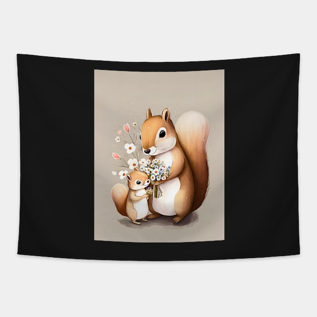 For You Baby Squirrel Gift Flowers Tapestry by Anicue