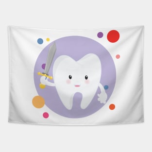 Hero Tooth Warior With Sword Kawaii Cute Design Tapestry