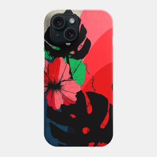 Flowers and Monstera Leaves – Floral illustration in red, green and dark colors Phone Case