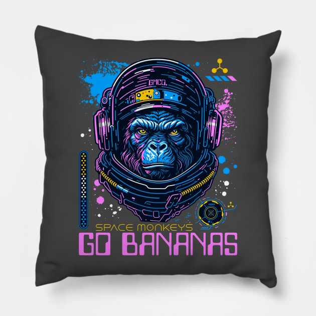 Space monkeys go bananas Pillow by Garment Monkey Co.