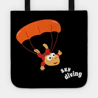 cartoon illustration of skydiving with litlle dinosaur Tote