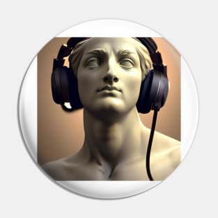 A Sculpture Wearing Headphones Pin