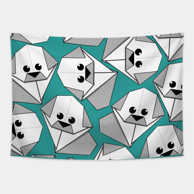 Origami Puppy Teal Tapestry by Sketchbook ni Abi