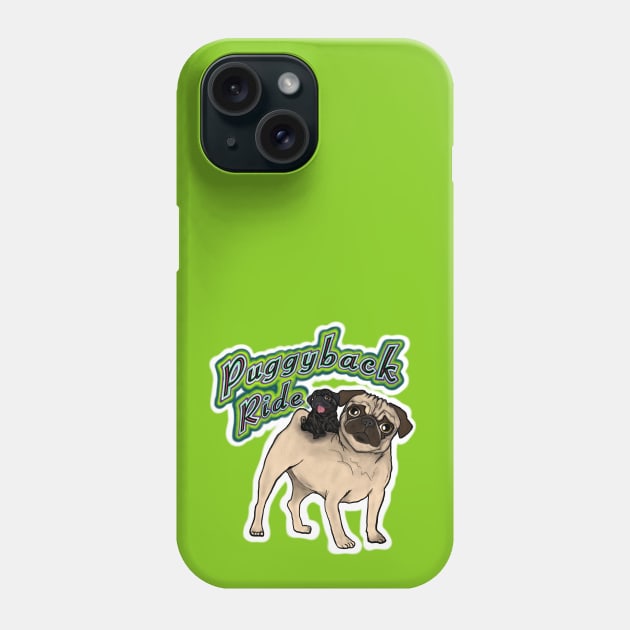 Puggyback Ride (reverse pug colours) Phone Case by FivePugs