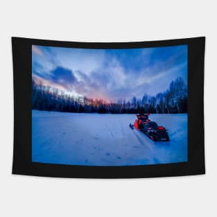 Snowmobile Sunset Tapestry