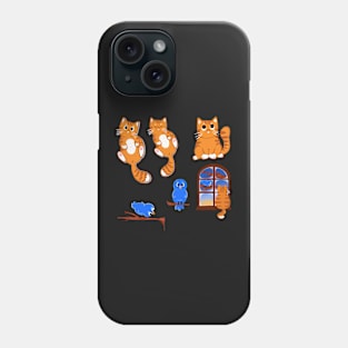 Ginger Cat and Blue Bird Stickers Phone Case