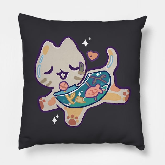 Fishbowl cat Pillow by buzeebee