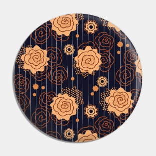 Dusky rose retro mid-century flowers pattern - brown, dark blue Pin