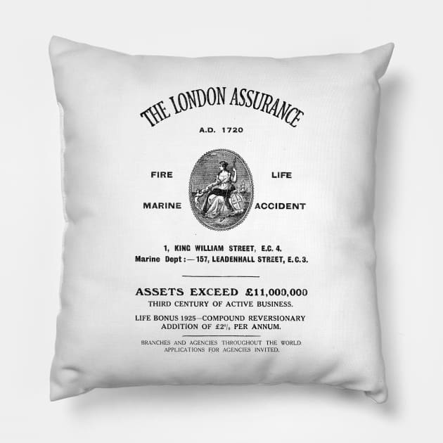 The London Assurance - Insurance - 1929 Vintage Advert Pillow by BASlade93