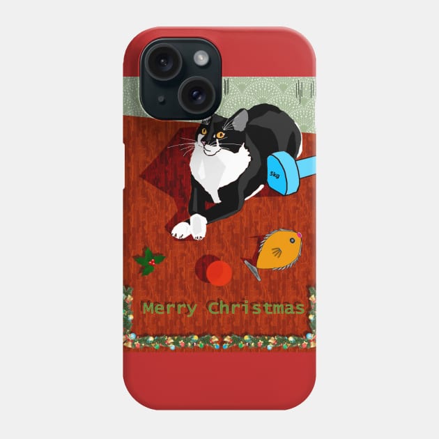 Cute Tuxedo cat Merry Catmas Christmas Weighting for Xmas  Copyright TeAnne Phone Case by TeAnne