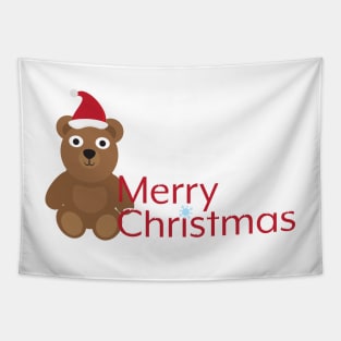 Merry Christmas with Cute Cartoon Bear Tapestry