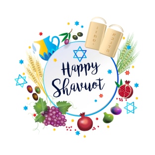 Happy Shavuot - Jewish Holiday greeting card, torah, traditional seven species T-Shirt