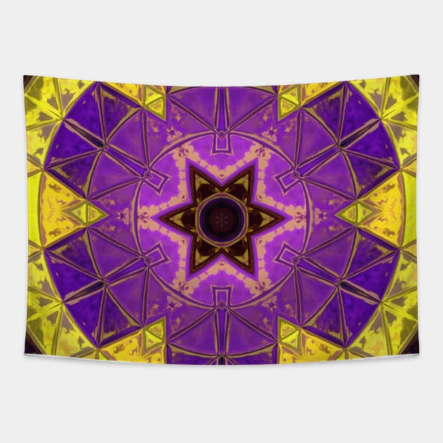 Mosaic Mandala Purple and Yellow Tapestry by WormholeOrbital