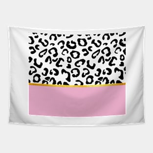 Black and white leopard print on pink, golden lining Tapestry