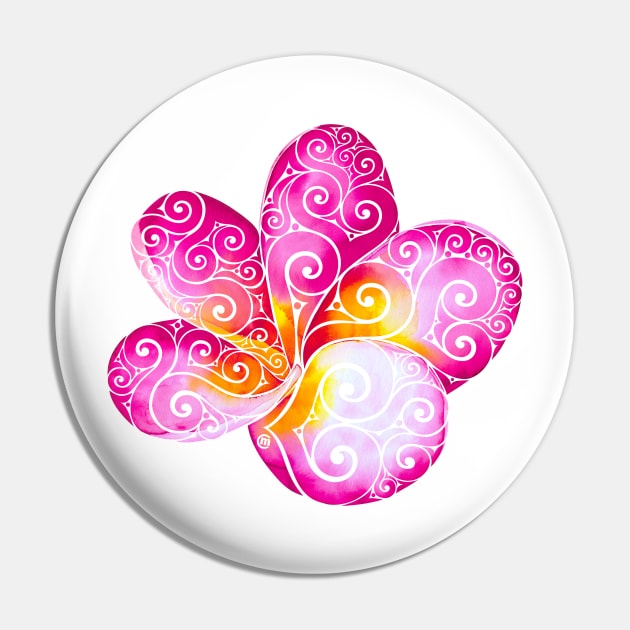 Swirly Plumeria Pin by VectorInk