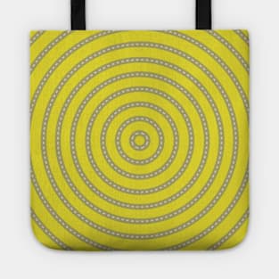 Round Bullseye Pattern no.3 Yellow and Grey with White dashed lines Tote