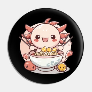 Cute axolotl eating ramen Pin