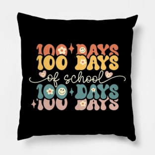 Retro Days of School Groovy Teacher 100th Day of School Pillow