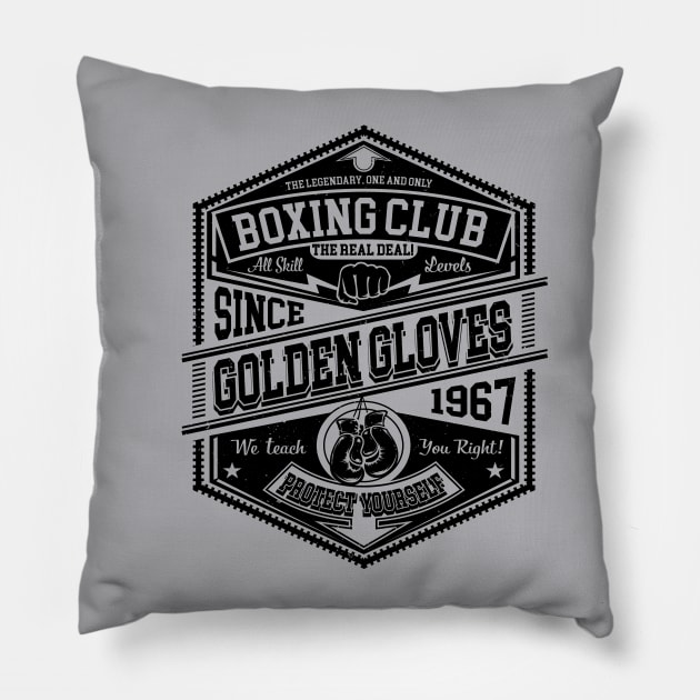 Golden Gloves Boxing Club Pillow by Alema Art