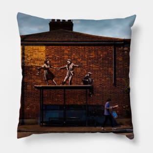 Banksy Bus Stop Dancers Graffiti Pillow