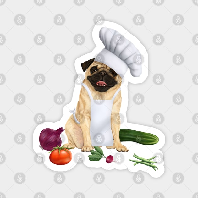 Chef pug Magnet by Mehu Art