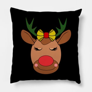 Cute Reindeer Girl Eye Lashes Sleigh Christmas Costume Gift Pillow