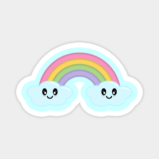 Kawaii Cute Happy Rainbow and Clouds in Blue Magnet