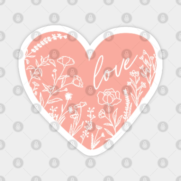 Wild Flowers Love Heart Silhouette, Rose Pink © GraphicLoveShop Magnet by GraphicLoveShop
