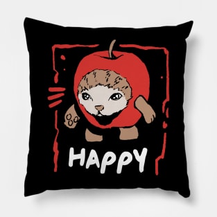 Happy apple Cat Funny Meme Pillow