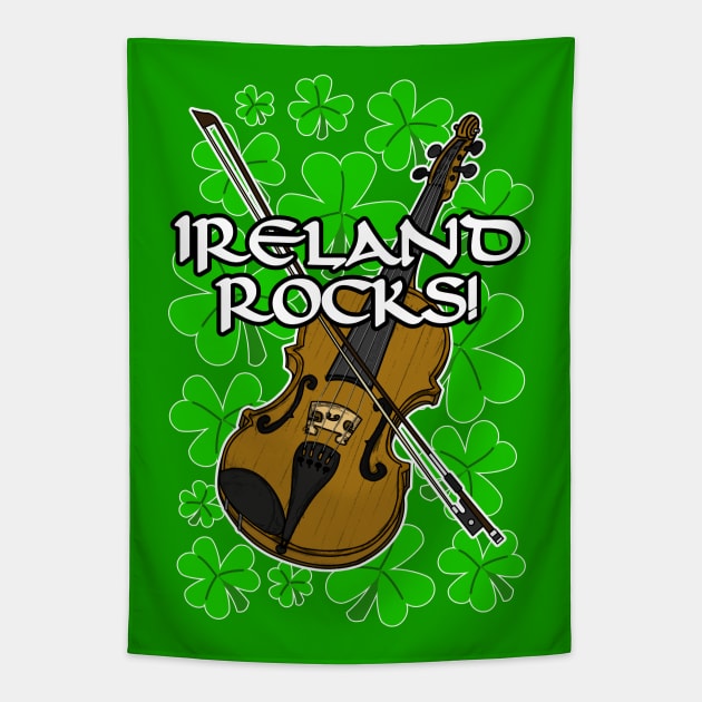 Ireland Rocks Fiddle Irish St Patrick's Day Tapestry by doodlerob