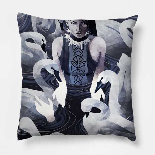 The Woman and the Swans Pillow by MicaelaDawn