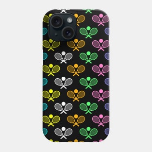 Colorful Tennis Seamless Pattern - Racket and Ball on Black Background Phone Case